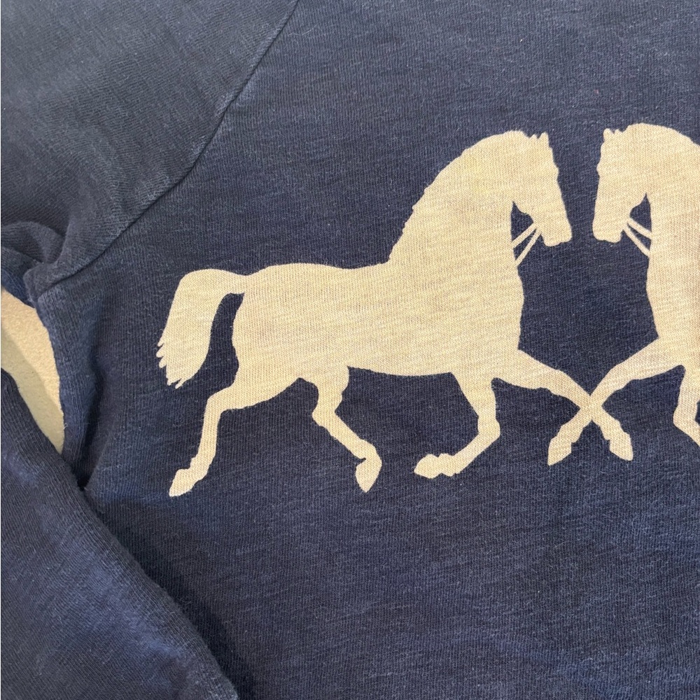 J. Crew Navy Blue Sweatshirt with Cream Horse Motif - Picture 2 of 5